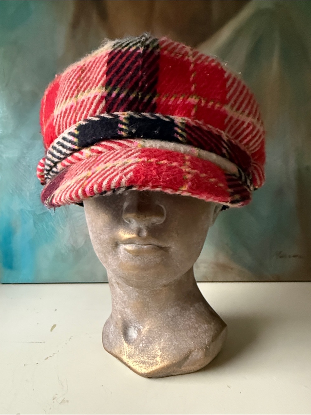 Manhattan Hat Co. Y2K Red Tartan Plaid Newsboy Cabbie Cap
